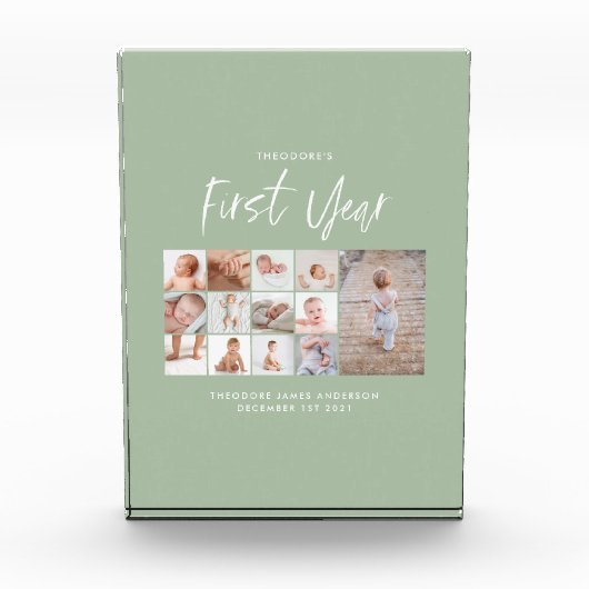 ベビー1年目のフォトコラージュのスクリプトグリーン フォトブロック (正面)