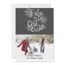 ベビー1枚のフォトクリスマスカードの外は寒い