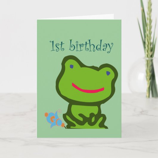 ベビー1歳の誕生日カエル カード (正面)