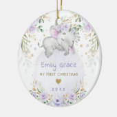 ベビー1番目の初めてのクリスマスドリーミーパープルエレファント セラミックオーナメント (左)