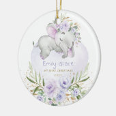 ベビー1番目の初めてのクリスマス紫フローラゾウ セラミックオーナメント (左)