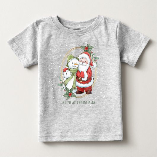 ベビー1stクリスマスサンタ雪だるまルドルフTシャツ ベビーTシャツ (正面)