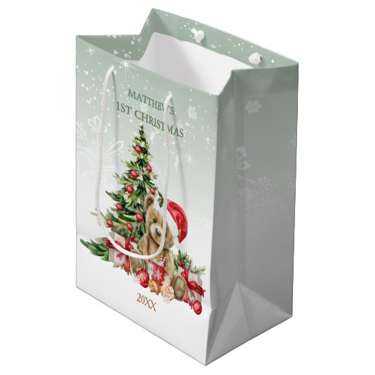 ベビー1stクリスマステディベアミディアム抱き枕 ミディアムペーパーバッグ (正面アングル)