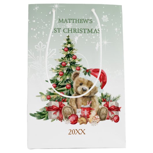 ベビー1stクリスマステディベアミディアム抱き枕 ミディアムペーパーバッグ (正面)