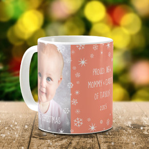 ベビー1stクリスマスニューママとパパ2フォトピーチ コーヒーマグカップ