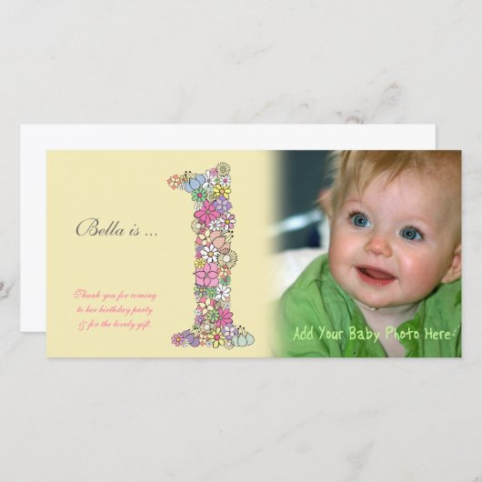 ベビー1st誕生日ありがとうフォトカード サンキューカード (正面/裏面)