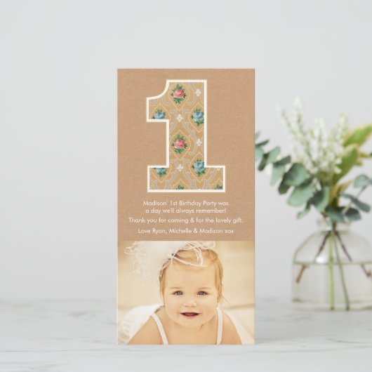 ベビー1st誕生日ナンバー1ありがとうフォトカード サンキューカード (スタンド正面)