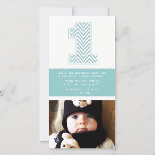 ベビー1st誕生日ナンバー1ありがとうフォトカード サンキューカード (正面)