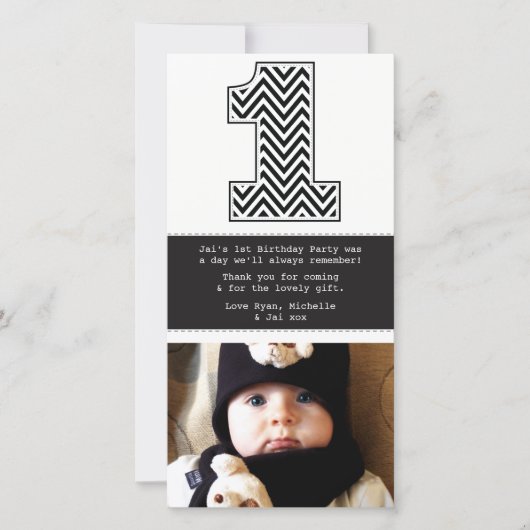 ベビー1st誕生日ナンバー1ありがとうフォトカード サンキューカード (正面)