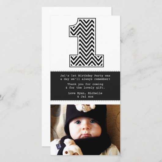 ベビー1st誕生日ナンバー1ありがとうフォトカード サンキューカード (正面/裏面)