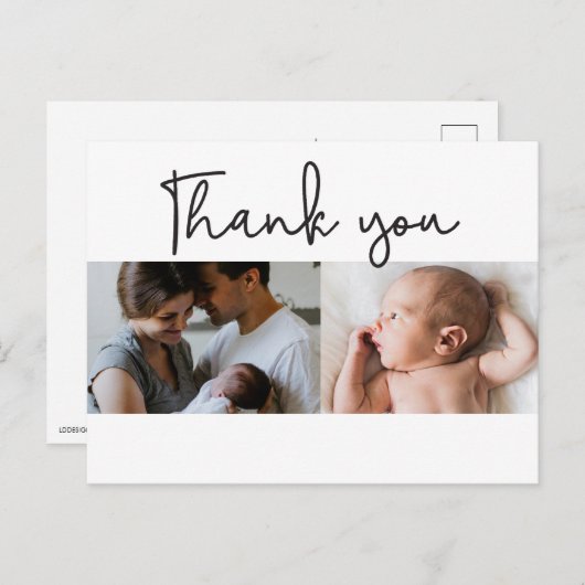 ベビー2写真家族の誕生発表感謝 案内ポストカード (正面/裏面)