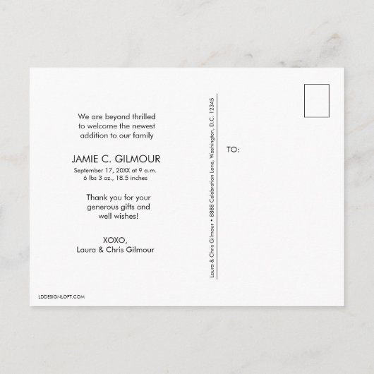ベビー2写真家族の誕生発表感謝 案内ポストカード (裏面)
