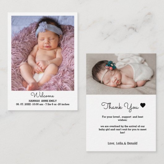 ベビー2写真Birth Announcementカード |カー生まれたばかりのド エンクロージャーカード (正面/裏面)