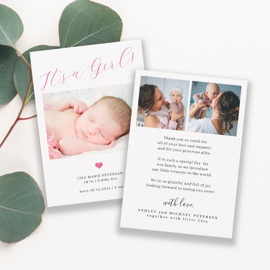 ベビー3 photo script baby girl birth announcement ノートカード