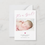 ベビー3 photo script baby girl birth announcement ノートカード (正面)