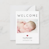 ベビー3 photo welcomeタイポグラフィ誕生のお知らせ ノートカード (正面)