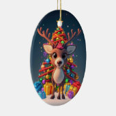 ベビー3Dマンガのトナカイとライトクリスマスツリー セラミックオーナメント (右)