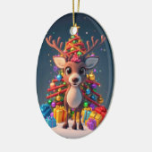 ベビー3Dマンガのトナカイとライトクリスマスツリー セラミックオーナメント (左)