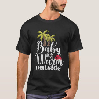 ベビー7月グラのおもしろいクリスマス外は暖かい Tシャツ