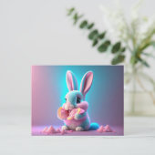 ベビー、かわいい、漫画のピンクのバニー食べ物ズのキャンディ ポストカード (スタンド正面)