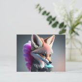 ベビー、かわいい、漫画の灰色のキツネ食べ物の綿菓子 ポストカード (スタンド正面)