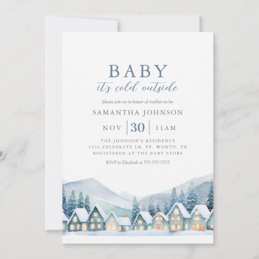 ベビー、それは冬の休日ベビーシャワー外に寒い 招待状 (正面)