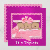 ベビー・アフリカ系アメリカ人少女三つ子のベビーシャワー 招待状 (正面/裏面)