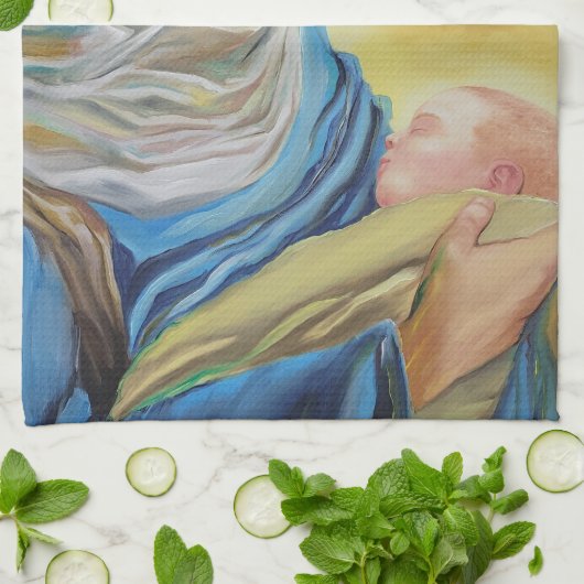 ベビー・イエスを抱く沈黙の女神 キッチンタオル (折り畳み)