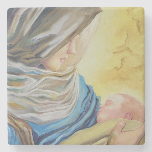 ベビー・イエスを抱く沈黙の女神 ストーンコースター (正面)