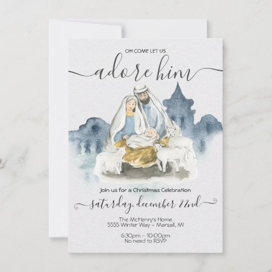 ベビー・イエス・マリア・ヨセフとの宗教的なクリスマス 招待状 (正面)