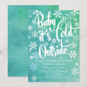 ベビー イッツ コールド アウトサイド ニュートラル ウィンター ベイビー シャワー 招待状 (正面/裏面)