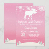 ベビー·イッツ·コールド·アウトサイド·ムース·ガール·ベビー·シャワー 招待状 (正面/裏面)