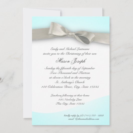 ベビー《キリスト教》洗礼式や命名式とボウ 招待状 (正面)