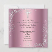 ベビー《キリスト教》洗礼式や命名式バプティスガールピンクシルバークロス 案内状 (裏面)