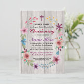 ベビー《キリスト教》洗礼式や命名式バプテスマフローラクロスウッド招待状 招待状 (スタンド正面)