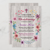 ベビー《キリスト教》洗礼式や命名式バプテスマフローラクロスウッド招待状 招待状 (正面/裏面)