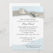 ベビー《キリスト教》洗礼式や命名式ピンストライプとボウ 招待状 (正面/裏面)