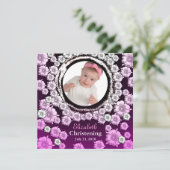 ベビー《キリスト教》洗礼式や命名式招待状ピンクフラワー 招待状 (スタンド正面)