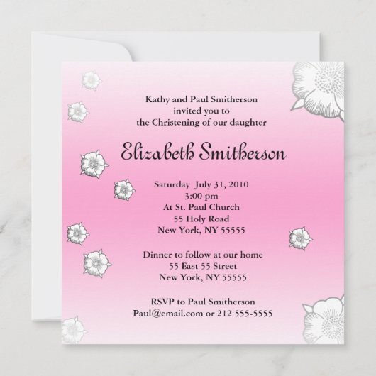 ベビー《キリスト教》洗礼式や命名式招待状ピンクフラワー 招待状 (裏面)