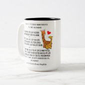 ベビー・キリンと母として幸せな1歳の誕生日 ツートーンマグカップ (正面左)