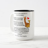 ベビー・キリンと母として幸せな1歳の誕生日 ツートーンマグカップ (正面左)