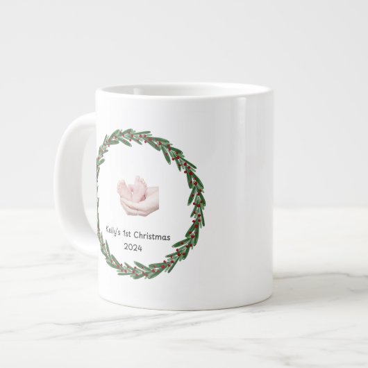 ベビー(ケリー)第1回クリスマスのカスタマイズ可能 ジャンボコーヒーマグカップ (正面左)