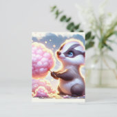 ベビー、コットンキャンディ付きかわいい動物、ポストクロッシング ポストカード (スタンド正面)