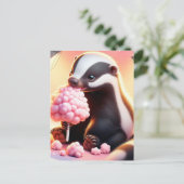 ベビー、コットンキャンディ付きかわいい動物、ポストクロッシング ポストカード (スタンド正面)