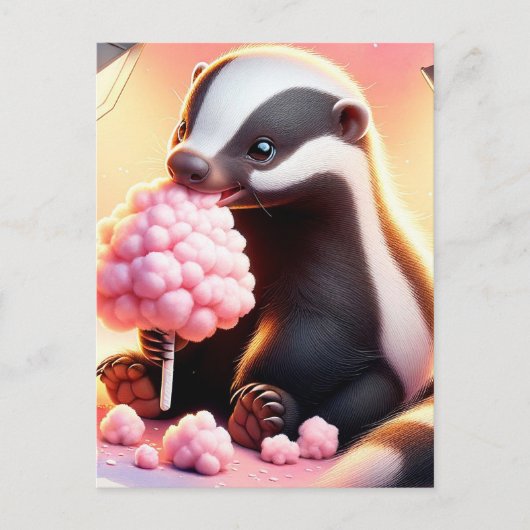 ベビー、コットンキャンディ付きかわいい動物、ポストクロッシング ポストカード (正面)
