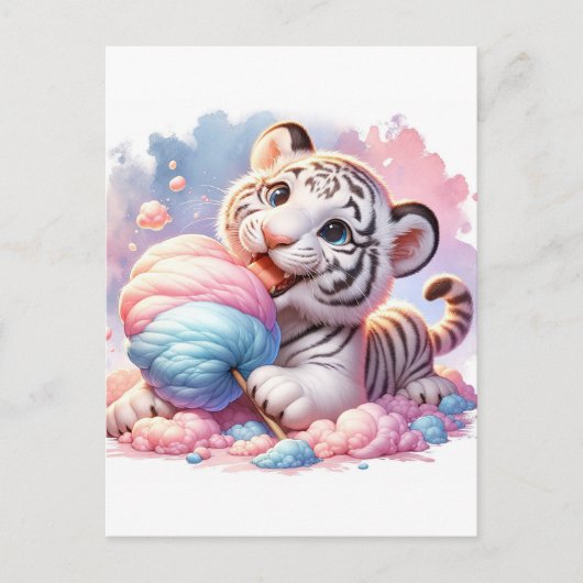 ベビー、コットンキャンディ付きかわいい動物、ポストクロッシング ポストカード (正面)
