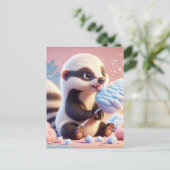 ベビー、コットンキャンディ付きかわいい動物、ポストクロッシング ポストカード (スタンド正面)