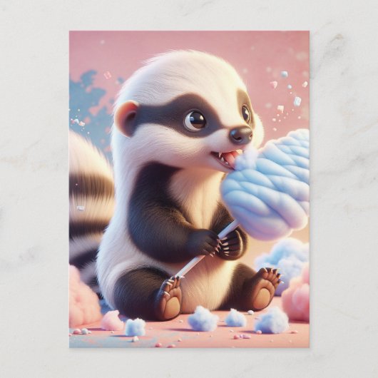 ベビー、コットンキャンディ付きかわいい動物、ポストクロッシング ポストカード (正面)