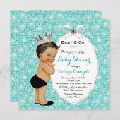 ベビー&コブラックティール（緑がかった色）ブルーエスニックボーイベビーシャワー 招待状 (正面/裏面)