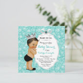 ベビー&コブラックティール（緑がかった色）ブルーエスニックボーイベビーシャワー 招待状 (スタンド正面)